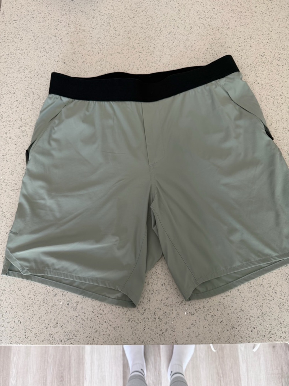 Cuts Clothing Sage Green Athletic Shorts with Black Waistband